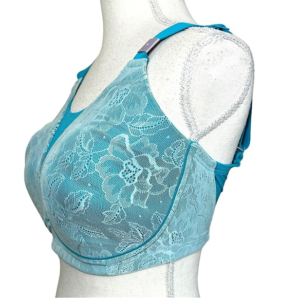 💥2/$15 Cacique turquoise lace & mesh no wire full coverage bra size 32H - Picture 3 of 11